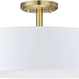 Doraimi Lighting LED Off White Fabric Drum Shade Semi Flush Mount Ceiling Light PS Diffuser Brushed Bronze Finish, Chandeliers Shade 18" 3 Lights-picture-26