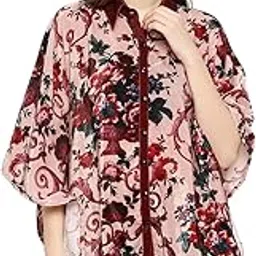 cloth haus india Women's || Pink Flower Printed || Velvet Fabric || Kaftan Shirt || Short Kaftan for Women || Knee Length Kaftan || Casual Wear-picture-15