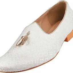 tanny shoes Men's Fabric Material White Color Embroidered Tassel Jutti and Mojri for Bridal Party Casual Juti, Juti for men, Ethnic juti, Juttis and Mojaris, Cocktail, Wedding|Party|Occasions|Fashion|Outdoor|Indoor|Lightweight|Shoes with TPR Sole-picture-47