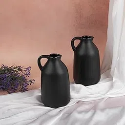 The White Space Living Matte Black Ceramic Jug Vase – Modern Minimalist Flower Vase for Home Décor | Stylish Decorative Pitcher Vase for Living Room, Dining Table & Office (7 inches) (2)-picture-28