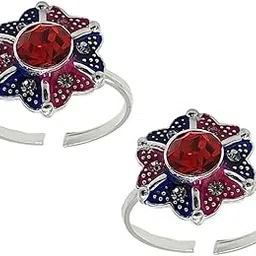 sahiba gems Pure Silver/Chandi Rich Look Antique Multi-Color Toe Rings/Chutki with Red Stone Cz For Women ~ Pack in 2 Pieces-picture-44