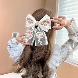 1 PCS Large White Lace Flower Embroidery Bow Hair Clip With Ribbon Wedding Hair Accessories for Women Girls-picture-34