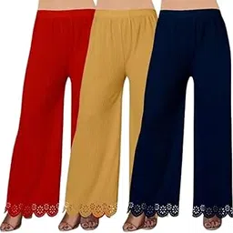 Women's Lycra Palazzo Pants Stretchable Comfortable & Stylish Flared Trousers Lightweight High-Waist Bottoms for Daily Office Festive & Casual Wear Pack of 3-picture-29