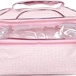 N A PURSE Double Layer Cosmetic Bag Organizer Makeup Pouch for Women Travel Cosmetics Case Toiletry Bags for Girls (Pink)-image-6