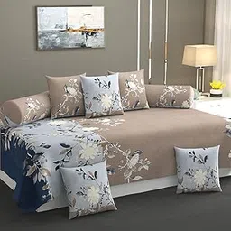 KETOSTICS 300 TC 100% Pure Cotton Diwan Set Covers 8 Pieces Pure Cotton Designer Printed Standard Diwan Set (1 Single Bedsheet, 2 Bolster Covers, 5 Cushion Covers) (DS- AS 33)-picture-10