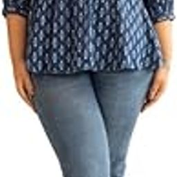 janasya Women's Plus Size Dark Blue Cotton Ethnic Motifs A-Line Top-picture-17