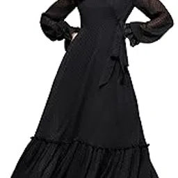 miss chase Women's Self Design V-Neck Bishop Sleeves Chiffon Wrap Maxi Dress with Pockets-picture-51
