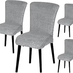 House of Quirk Stretchy Universal Jacquard Sapphire Chair Cover Removable & Washable Short Dining Chair Cover Protector Seat Slipcover (Charcoal, Pack of 4)-image-91