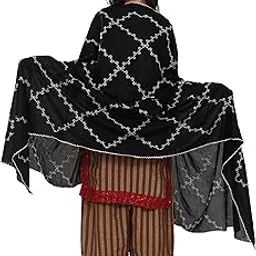dupatta house Cotton Dupatta with Floral Embroidery Pattern, Black, Large Size-picture-54