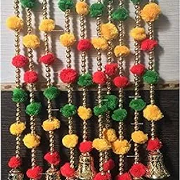 SPHINX® Pom poms beads & golden hanging bells strings/garlands/torans/wall hangings for decoration ( Approx 4.8 ft) - Pack of 5-picture-15