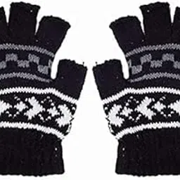 MOOLYAVAAN PRODUCTS Winter Finger Cut Gloves | Warm Woolen Knitted Half Finger Gloves for Cold Weather | Soft Stretchable Hand Warmer for Outdoor & Office Use (Pack of 1)-image-84