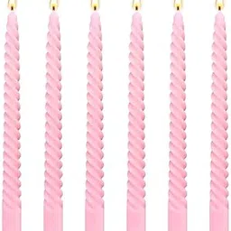 LAKSH Collection Spiral Design Pack || Dinner Candles || Celebration Candles || 10 inch || Dripless || Smokeless || Burnng Time 8 Hours (Spiral (Pack of 10), White) (Pink)-picture-16