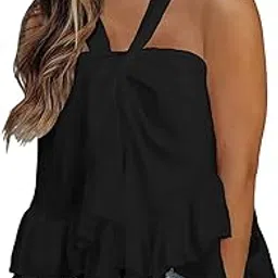huleo Women's Matte Flare Hem Sleeveless Tank Top Double Layer Sleeveless Beachwear XXL Black-picture-37