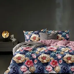 Sky Tex Blue Color 300 TC 7D Prints Glace Cotton Flowers Printed Super King Size Double Bed Comforter Set with 1 Bed Sheet & 2 Pillow Covers (Size: 108x108 inches)-picture-26