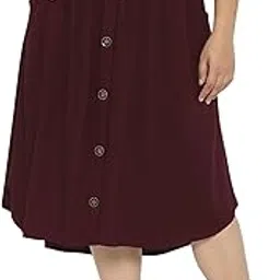 the pink moon Women's Plus Maroon A-Line Button Skirt (AIMS001 BUR)-picture-23
