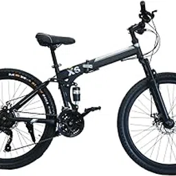 MTB Foldable Mountain Bike 26 * 2T Inch Cycle for Adults Unisex Dual Disk Brake with Dual Suspension 21 Speed Gear Bicycle (Black)-image-21