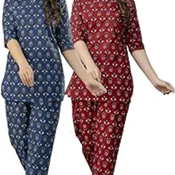 Women's Pure Cotton Summer Night Suit Combo | Booti Floral Print | Soft & Stylish Sleepwear Set | Comfortable Pajama & Top Set-image-6