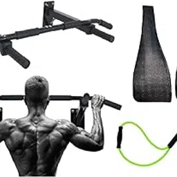 GOLDEN STAR Wall Mounting Chin Up Bar-Pull Up Bar with Ab Straps and Rope Fitness Combo New and Improved-image-85