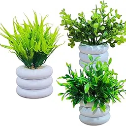 Go Hooked Artificial Mini Plant (3 Pack)| Small Artificial Faux Plants Home & Office Decor, Living Room, Bedroom, Tabletop & Shelves | Small Potted Plants | Stylish Round Pot (Assorted Mini Pots) image 1