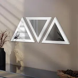 Art Street Decorative Wall Mirror Set of 3 White Triangular Shape for Home Decoration & Wall Decoration- Size-10x10 Inch-picture-27