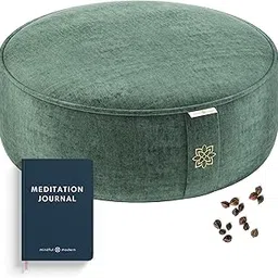 Mindful & Modern Velvet Meditation Cushion | Luxe Zafu Yoga Floor Pillow Seat | Posture Support | Buckwheat Hull Filled | Large Round Cushion with Removable Washable Cover + Carry Handle | Color Green-image-9