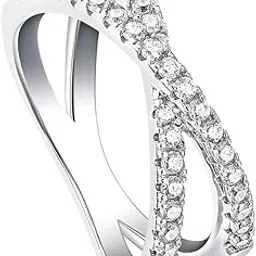 Crossover Pavé Band 925 Sterling Silver Ring for Women with Certificate of Authenticity & 925 Stamp | Swiss Zirconia | Hypoallergenic | 6-Month Warranty & Lifetime Plating-image-4