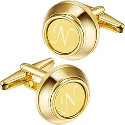 hawson 2 inch Tie Clips and Cufflinks Sets for Men A-Z Gold Engraved Letter Cufflinks and Tie Clips Sets for Formal Business Wedding image 1
