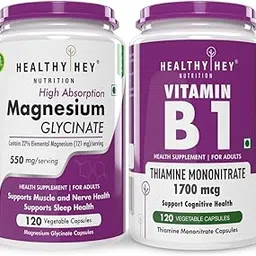 HealthyHey Nutrition Magnesium Glycinate 120 Capsules & Vitamin B1 120 Capsules image 1