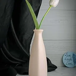 MRD White Ceramic Flower Vase Matte Finish Triangle Shape Bottle Vase for Dining Table, Living Room Decoration (1 Piece, Without Flower)-image-1
