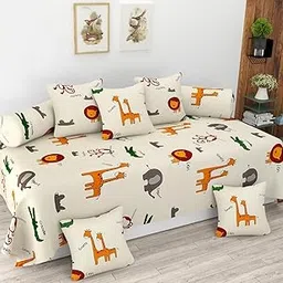 BLACK SPADE Diwan Set Covers 8 Pieces Heavy Glace Cotton Designer Printed Standard Diwan Set (1 Single Bedsheet, 2 Bolster Covers and 5 Cushion Covers) (Crocodile)-image-40