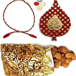 Bhai Dooj Badam Potli 50gms Tikka Thread, Roli, Chawal, Chandan, Mishri for Bhai Bhau Beej Phota Gift with Personal Message-picture-18