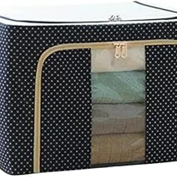 NEUTRINO Foldable Steel Frame Clothes Organizer Storage Box For Wardrobe, Saree, Shirts, And Blankets (44 Ltr -Oxford Fabric), Blue (Pack Of 1) image 1