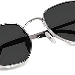 thedarker Hexagon Silver Metal frame, sleek black lenses, Unisex Modern look Sunglasses SRK Choice, UV protection, perfect for Both Men's and Women's.-picture-26