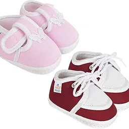 neska moda 6 To 12 Months Baby Boys & Baby Girls Pack Of 2 Pair Cotton Butterfly Frill Booties (Baby Pink,Maroon) -BT4andBT80-picture-43