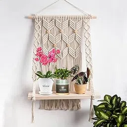 Macramé Wooden Wall Hanging Shelf |942| Modern Chic Woven Macrame Tapestries, Wall Art Home Decor for Apartment, Dorm, Bedroom, Living Room, Nursery, Party Decorations,-picture-17