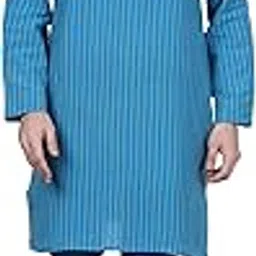 BIBO Handloom Khadi Cotton Traditional Men's Full Sleeve Long Kurta with Stripes Design Regular Fit and Round Collar-picture-29