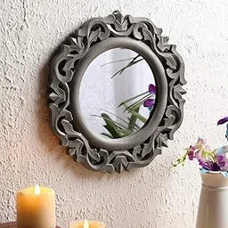 THE URBAN STORE Wall Mirror Wooden Antique Grey Color 14"x14" Pack of One French Style Elegantly Hand Crafted Floral Carving Mirror for Home and Office Decor TUSMR19-picture-28