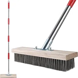 Heavy Duty Wire Broom with Telescopic Handle(57IN), Stiff Metal Bristle Brush for Removing Weed Moss, Outdoor Floor Scrub Brush for Patio, Deck, Garden-picture-25