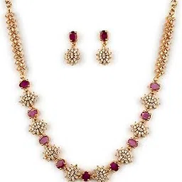 sasitrends American Diamond White-Ruby Sonte Studded Micro Gold Plated Jewellery Set for Women & Girls-picture-53