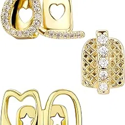 3Pcs Teeth Grillz, Grillz Teeth, Grills for Teeth, Hiphop Double Cap Fang Gold Tooth Caps Fashion Dental Jewelry Standard Equipment for a Rapper Favorite of Stage Performances-picture-15