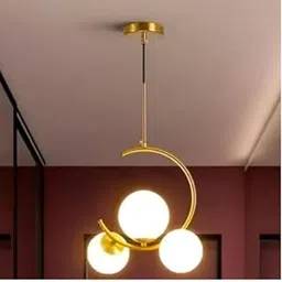 Modern Hanging Light for Living Room, 3 Globe Pendant Lamp, Golden & White Ceiling Light, Metal & Glass, E27 Holder, Indoor Decorative Lighting, Pack of 1-picture-19