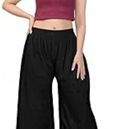 Women's Cotton Palazzo Pants with Floral Eyelet Design, Elastic Waist, White, Cream and Black-picture-39