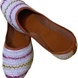Traditional Punjabi Jutti Shoes for Wedding, Embroidered, Leather Sole White-picture-30