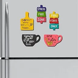 asmi collections Printed MDF Wooden Tea Food Quotes Funny & Intellectual Fridge Magnets - Set of 5-picture-13