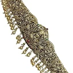 Seyoon Gold Plated Antique Lakshmi & Floral designs Gold Beads Antique ottiyanam Ethnic Bridal Kamarbandh | Kamarpatta | Kamarbandh Belt for Wedding-image-20