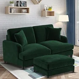 Casaliving Sedona 2 Seater Sofa Set with Ottoman for Living Room (Green) Premium Velvet Fabric Sofa-image-29