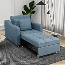 TheFurnishery 1-Seater Sofa Cum Bed | Fold-Out Design | Premium Fabric | Space-Saving Sofa Bed for Bedroom & Office | Elegant Convertible Chair (Blue)-picture-22