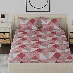 Huesland by Ahmedabad Cotton 210 TC Premium King Size Bed Sheet Cotton with 2 Pillow Covers | 108x108 inches | Red & Grey-image-48