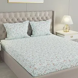 Raymond Home 200TC Affair Cotton Rich Super Soft Floral Double Bedsheet (2.29 Mx2.54 M) with 2 Pillow Covers(46 CM x 69 CM) - Blue & Green-image-19