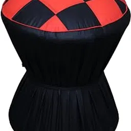 Handmade Cane Stool with Cushion Cover, Black and Red Checkered Pattern, Indoor Outdoor Furniture-picture-43